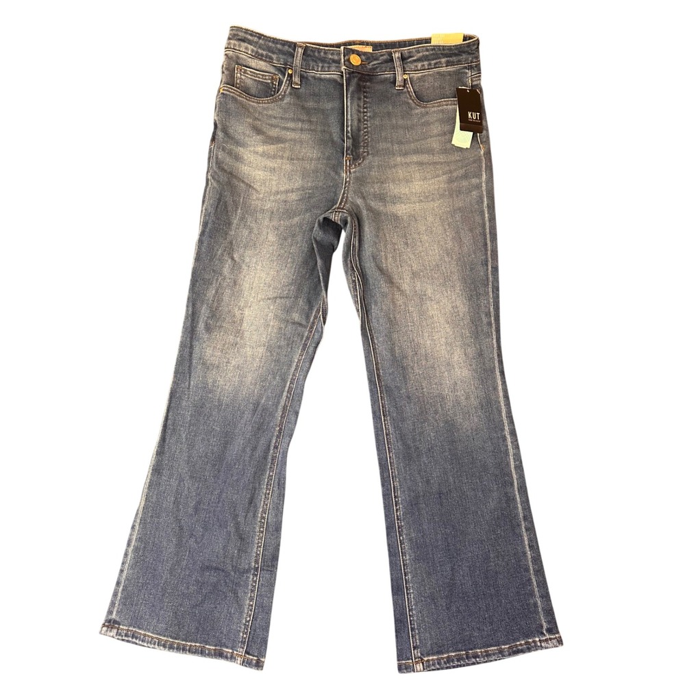 Kut from the Kloth Kelsey High Rise Fab Ab Ankle Flare Jeans Indigo 10 NEW